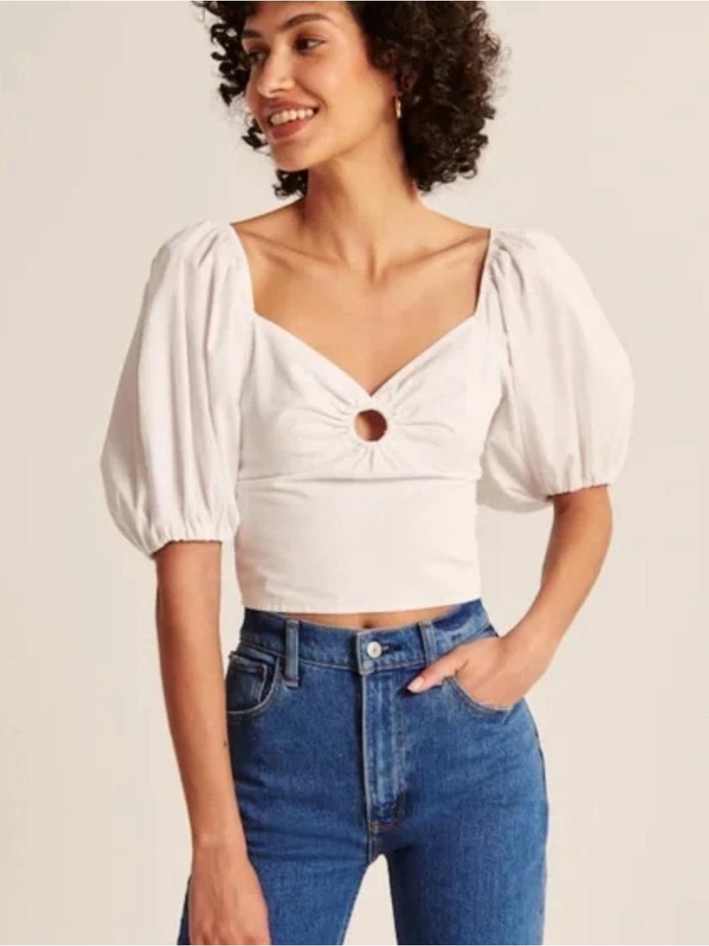 NWOT Abercrombie White Poplin O-ring Crop Top